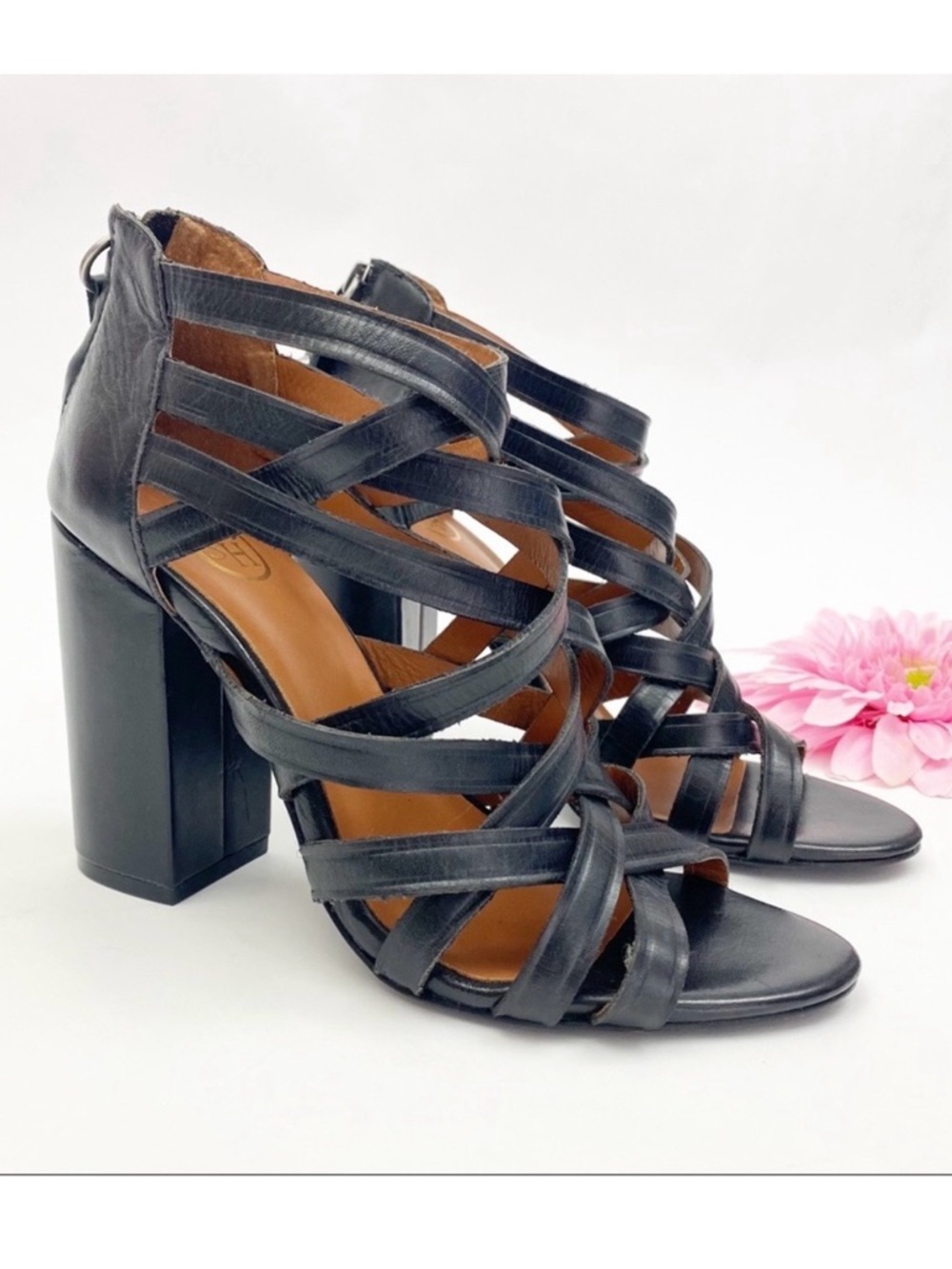 Ash Excelsior Leather Strappy Studded Block Heeled Cage Sandals: Black